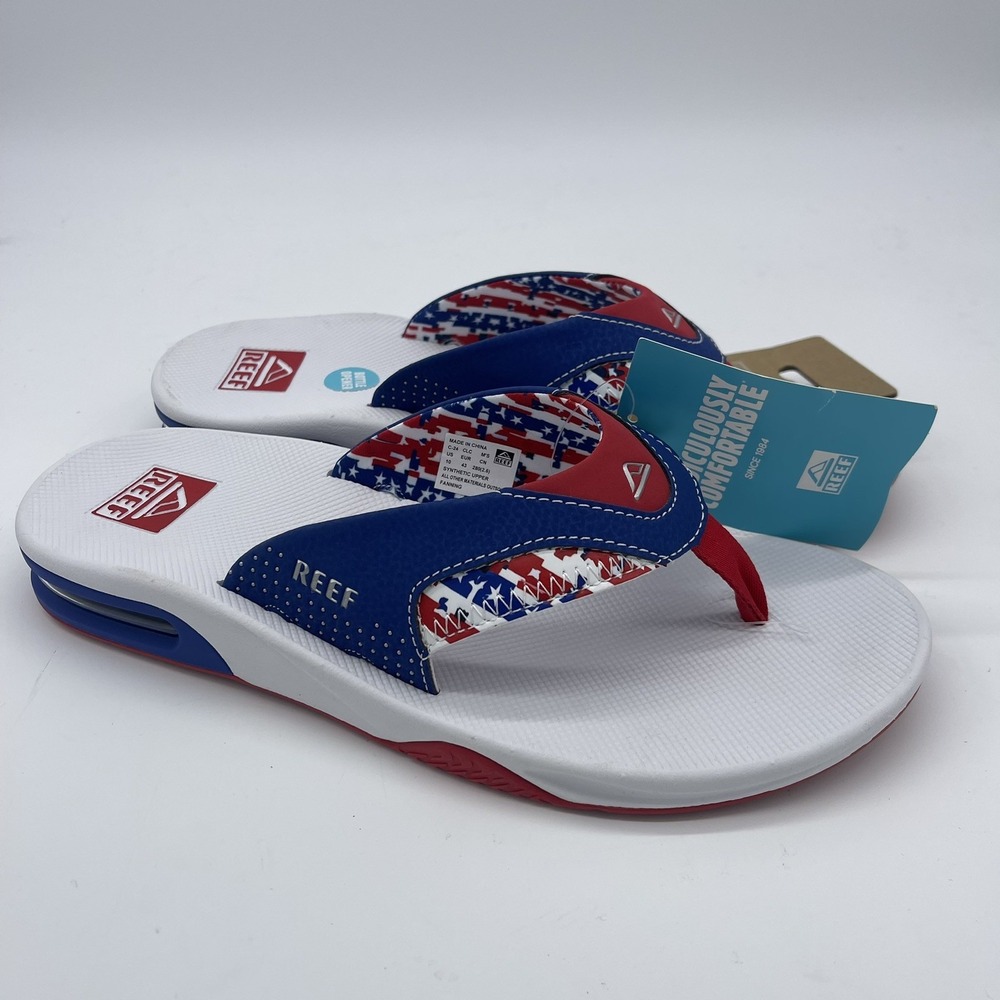 Reef Fanning Patriotic Mens Flip Flops Sandals Red White‎ Blue CJ6138 Size 10